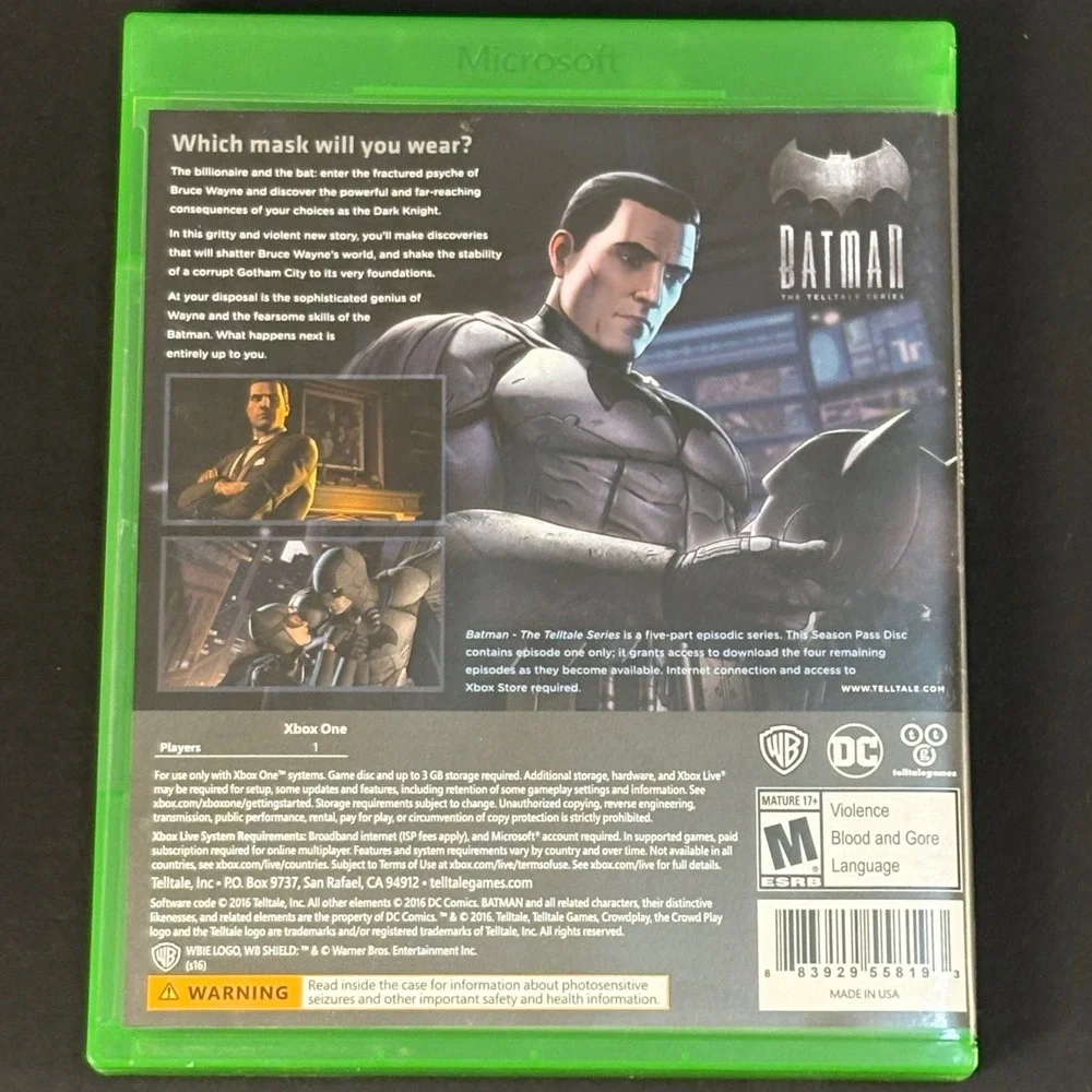 Batman The Telltale Series Season Pass Disc Microsoft Xbox One 2016 Action Game